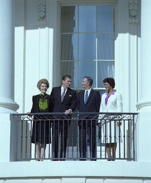 C388-4, President Reagan and Nancy Reagan with Prime Minister Edward Seaga of Jamaica and his w…