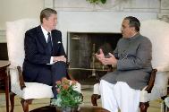 C11723-34, President Reagan meeting with President Mohammad Zia Ul Haq of Pakistan in the oval …