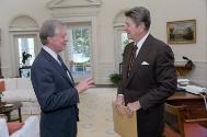 C4474-17A, President Reagan meeting President Jimmy Carter in the Oval Office 10/13/1981. Reaga…