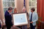 C04282-24a President Reagan receiving a gift from the crew of the Double Eagle II, Maxie Anders…