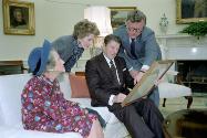 C5060-17A, President Reagan and Nancy Reagan meeting with Rose Kennedy and Senator Edward "Ted"…