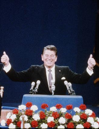 Photograph no. PG1-1; "Ronald Reagan giving his acceptance speech at the Republican National Co…