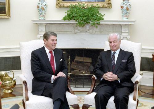 José Azcona Del Hoyo c43200-6, President Reagan during a working visit of President Jose Simon Azcona Hoyo of Hondur…