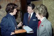 C13209-12A, President Reagan and Nancy Reagan receiving a gift from the mayor of San Francisco …