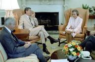 C3014-15, President Reagan and his Supreme Court Justice nominee Sandra Day O'Connor and Willia…