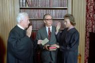 C4121-11A, Sandra Day O'Connor being sworn in as Supreme Court Justice by Chief Justice Warren …