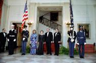 C11323-11  President Reagan, Helmut Kohl, Nancy Reagan, and Hannelore Kohl in Cross Hall during…