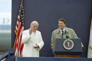 C21607-11A  President Reagan with Pope John Paul II at Fairbanks airport in Fairbank, Alaska. 5…