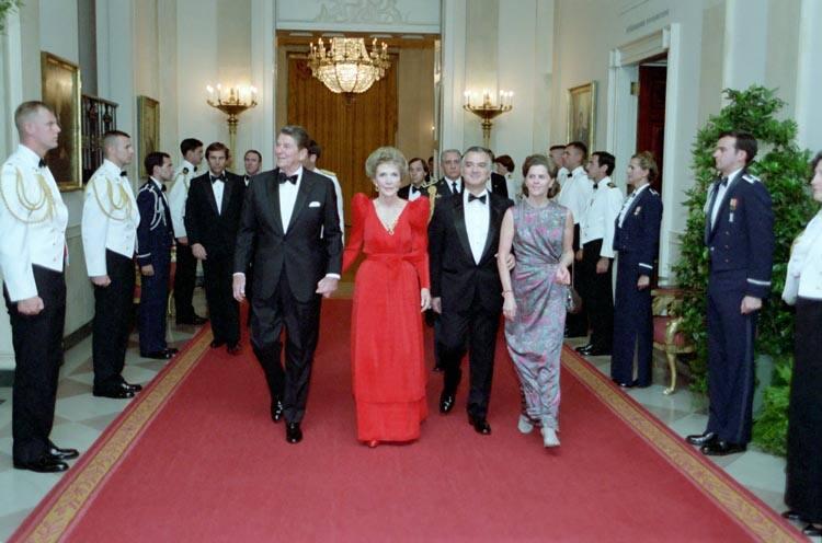 C21889-11  President Reagan and Nancy Reagan with President Miguel De La Madrid Hurtado of Mexi…