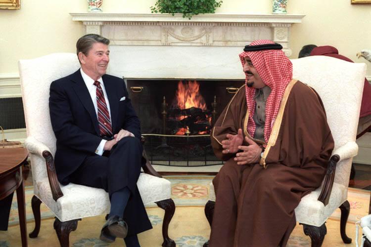 C27253-9, President Reagan and King Fahd of Saudi Arabia meeting in the oval office. 2/11/85. R…