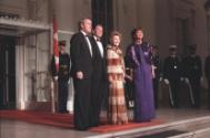 C33917-2  President Reagan and Nancy Reagan greeting Prime Minister Brian Mulroney and Mila Mul…