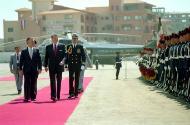 C45363-9  President Reagan reviewing troops with President Miguel de la Madrid Hurtado and aide…